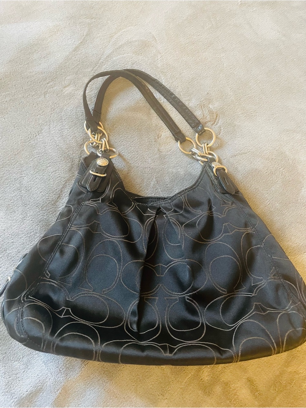 Coach Black Signature Jacquard Shoulder Bag with Gold Hardware